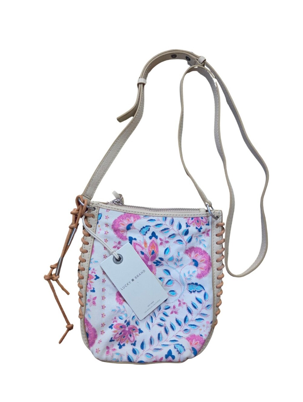 LUCKY BRAND Lika Floral White Cotton Leather Small Crossbody Bag Cottage Fairy